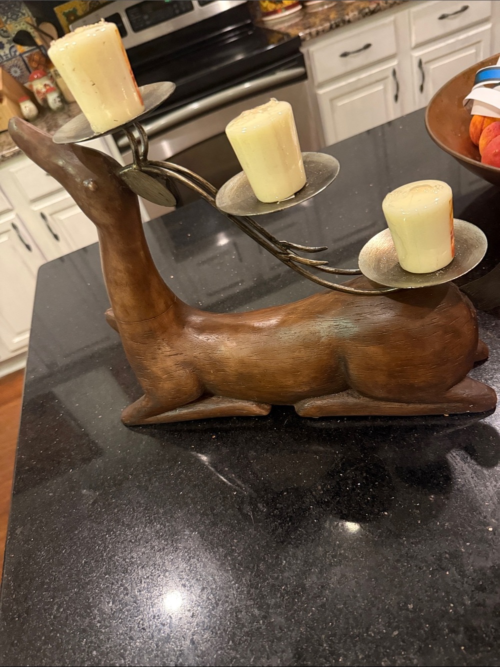 Legacy Wooden Deer Candle Holder with Cream Candles
